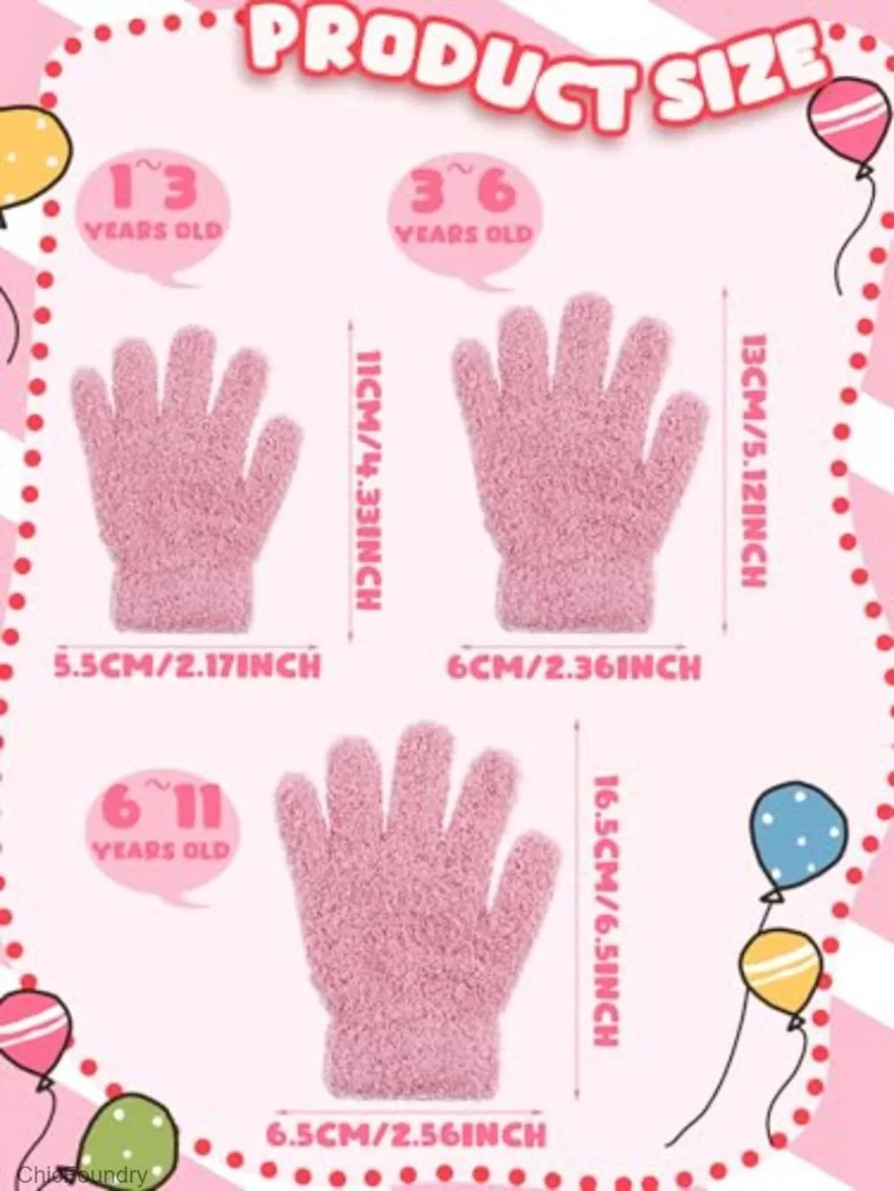 3 Pairs Kids Knit Gloves Warm Winter Full Fingers Stretchy